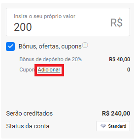 Adicione cupom de desconto se você tiver um