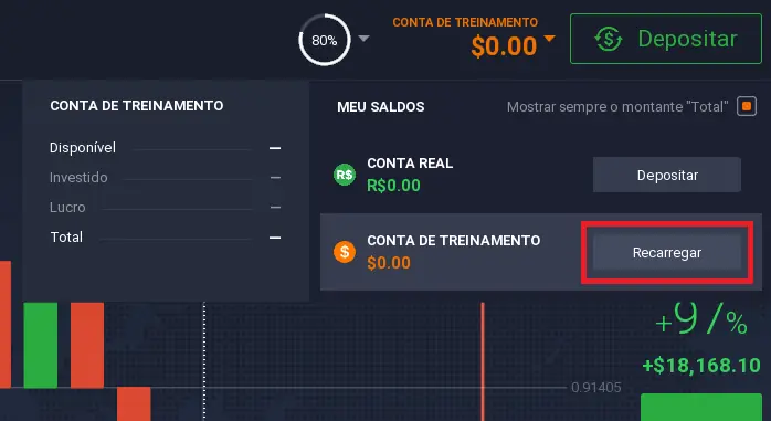 Clique em ‘’Recarregar’’ para recarregar para negociar novamente