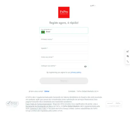 Como registrar FxPro