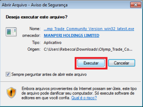  Clique em Executar após o download do software