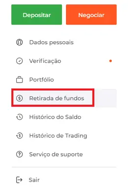 clique em “Retirada de fundos”.