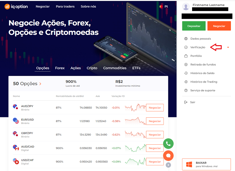 verifique sua identidade no IQ Option